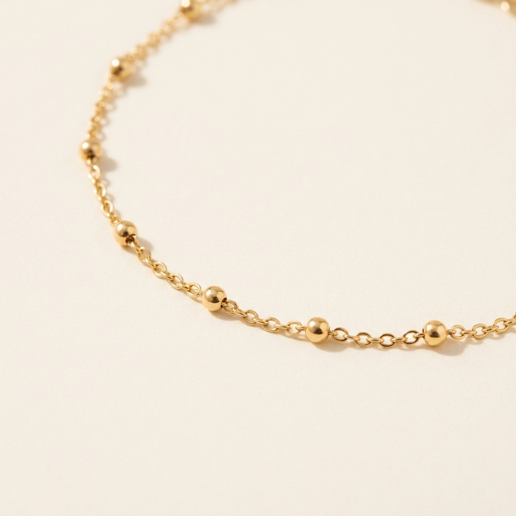 SANREMO Beaded Anklet — dainty 18K gold plated chain anklet