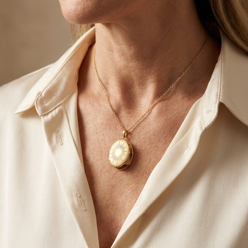 TAORMINA Locket Necklace worn at the neckline