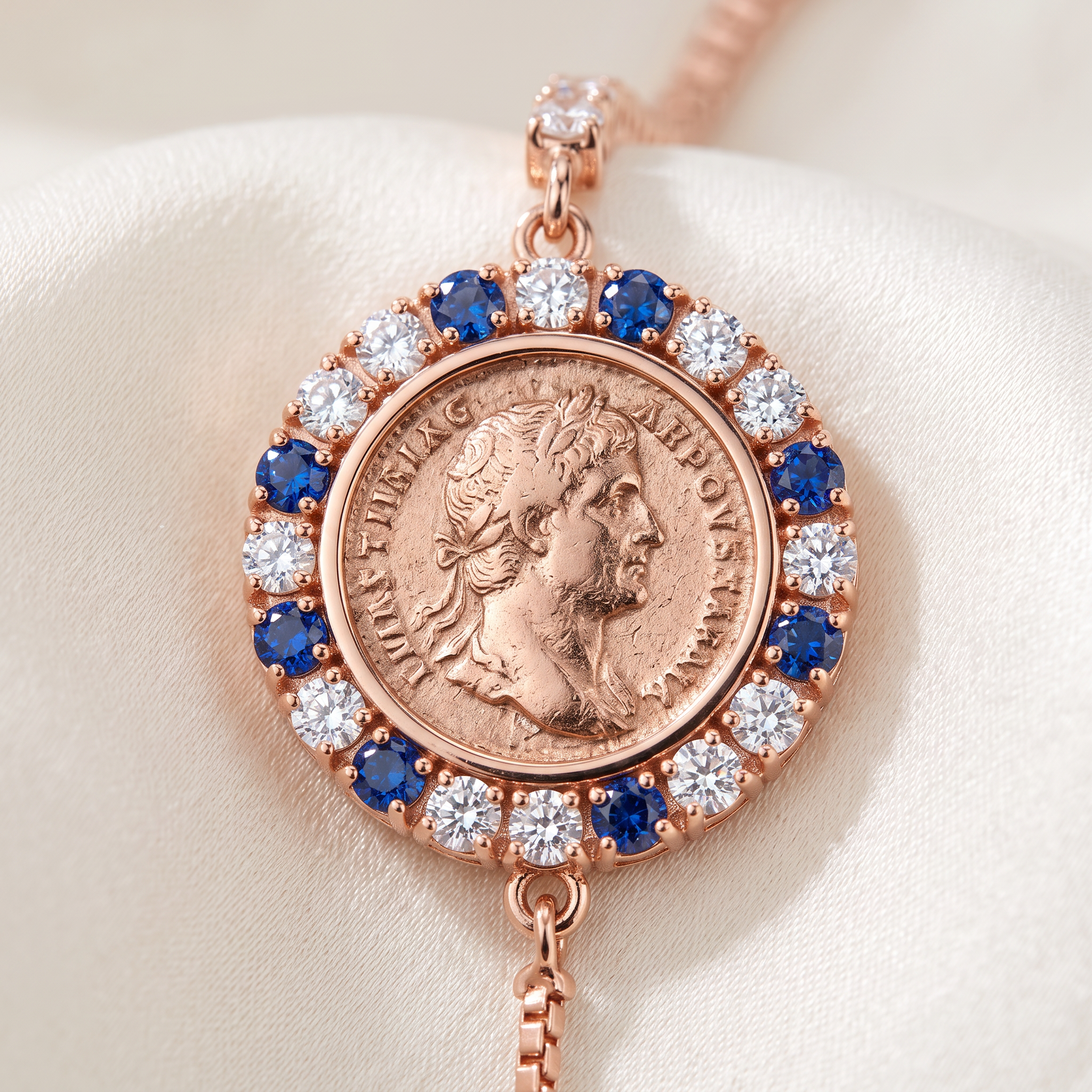 PORTOFINO Coin Bracelet — macro detail of the coin charm and stones