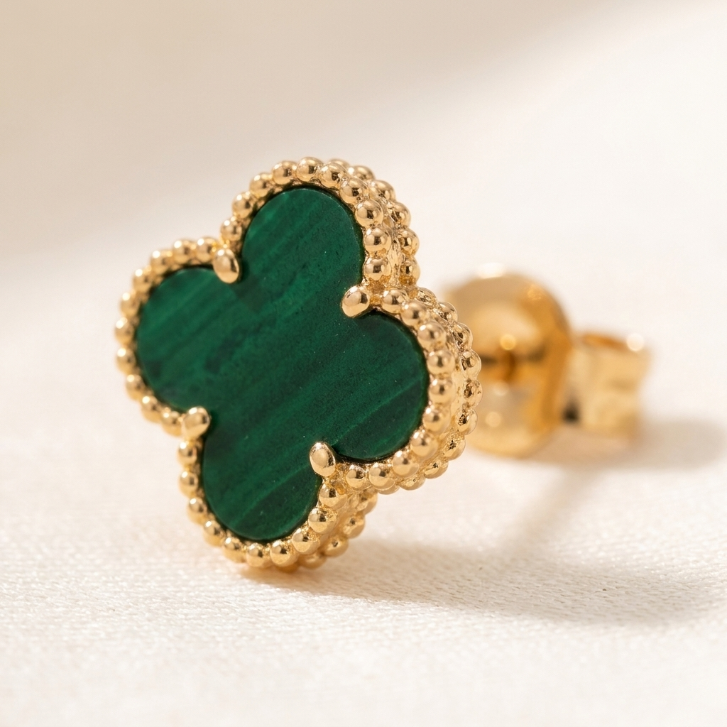 TRIANON Clover Studs — macro detail of clover face