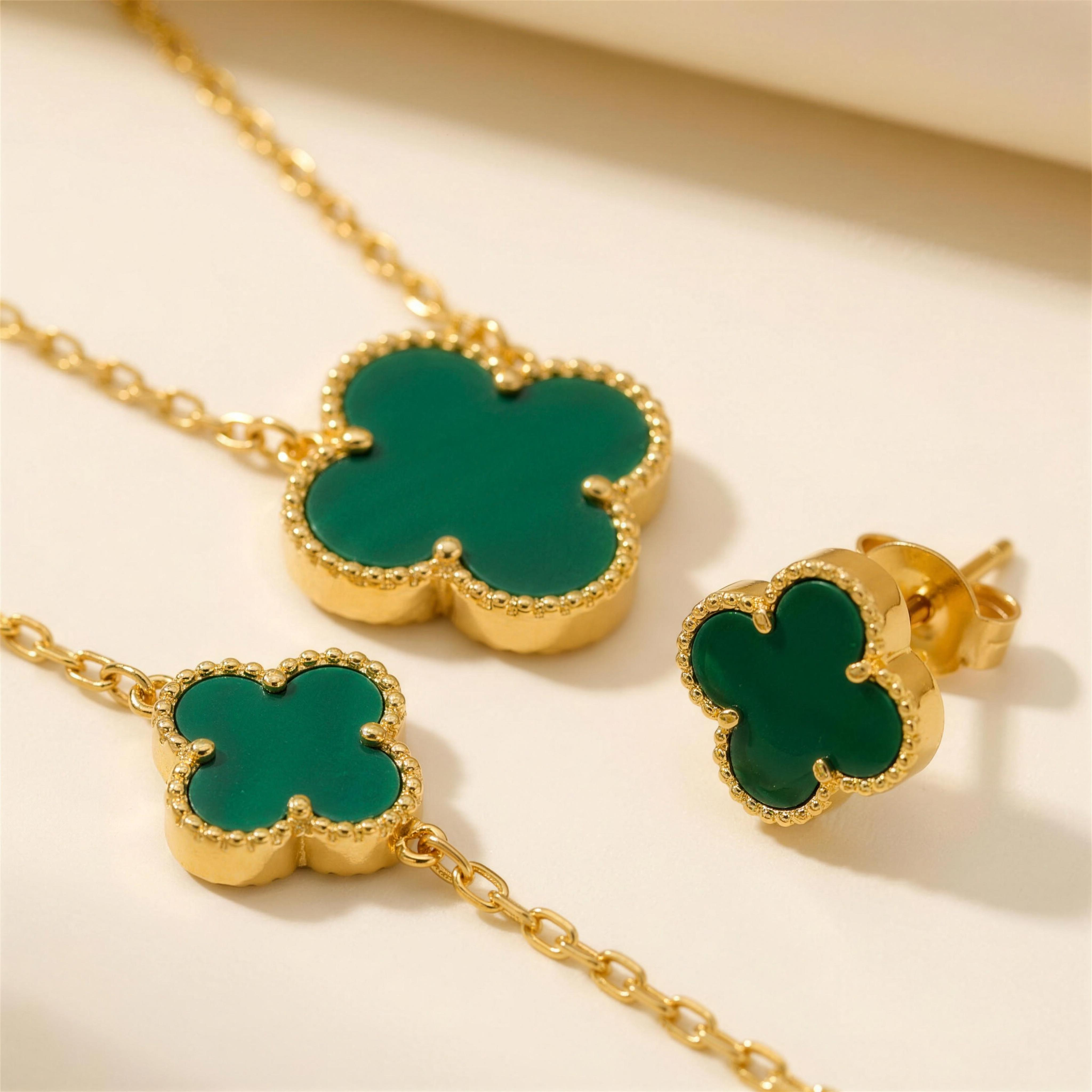 The Clover Set — macro detail of the three matching clovers
