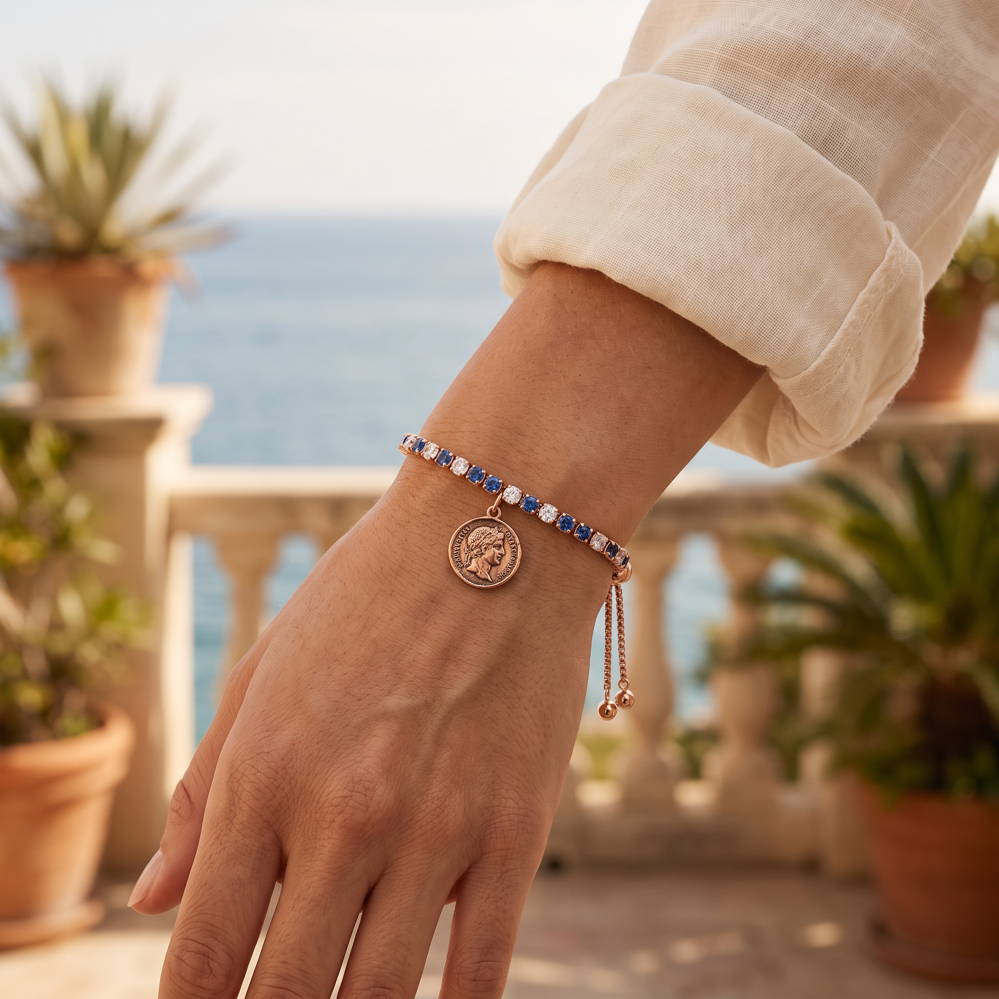 PORTOFINO Coin Bracelet worn — coin medallion resting on the wrist